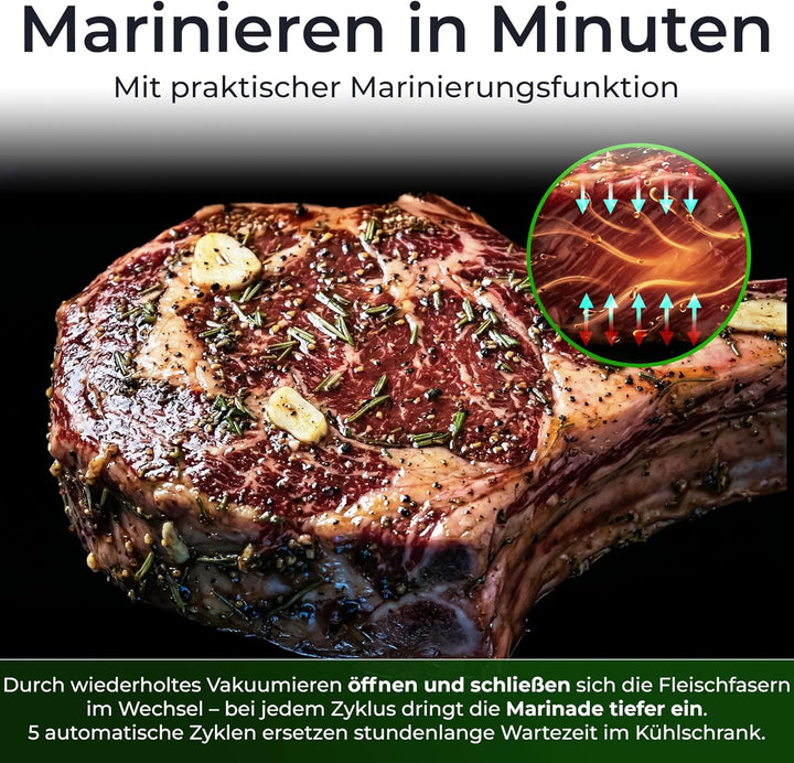 KLAMER Vakuumiergerät Kammer Edelstahl, 98 kPa Profi Kammervakuumierer, Marinier-Funktion, Feuchte L