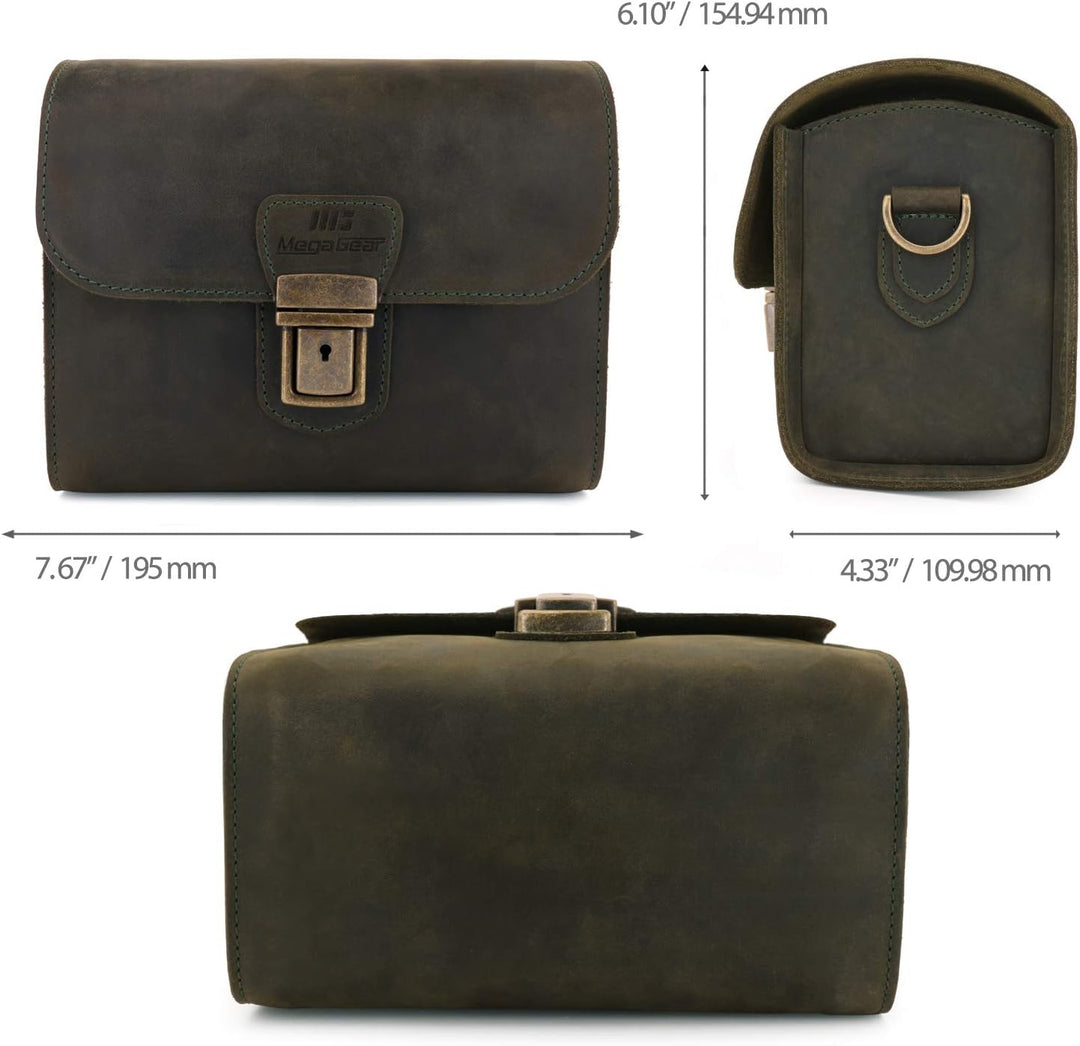 MegaGear Pebble Kameratasche - Kuriertasche aus echtem Leder für Spiegellose, Sofortbild- und DSLR K