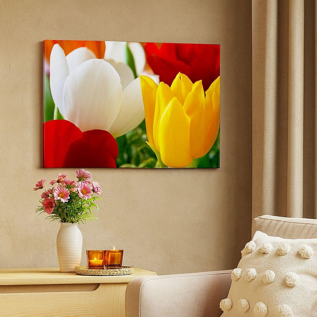 Bilder auf Leinwand 100x70cm Leinwandbild Tulpen Vase Blumenstrauss Gross Wanddeko Bild Schlafzimmer