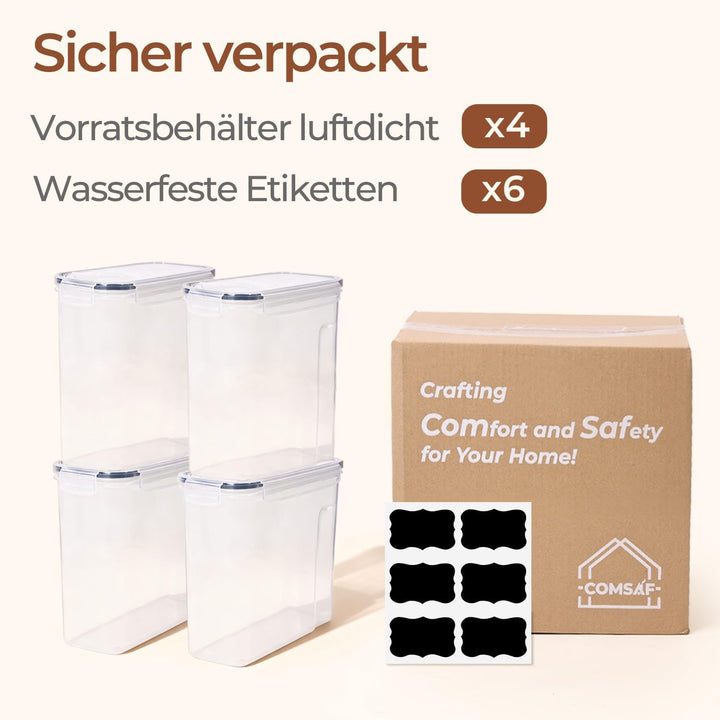 ComSaf Vorratsdosen mit Deckel Luftdicht 4L, 4er Müsli Aufbewahrung, Aufbewahrungsbox mit Deckel Gro