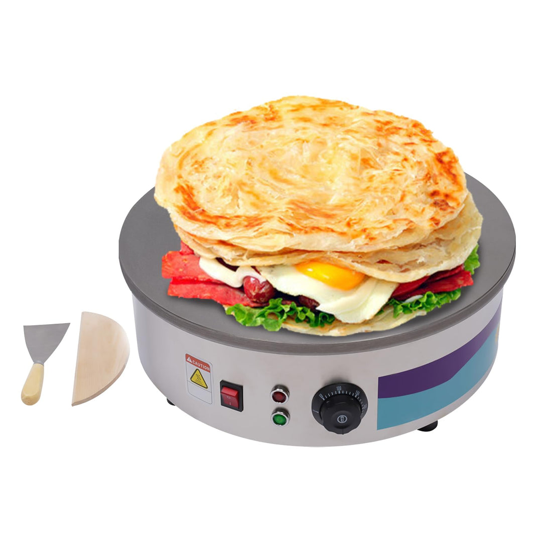 Crêpes Maker, Crepes-Eisen, 45 cm Ø, 3000 W Crepesmaker mit Teigverteiler aus Holz und Wender, Tempe