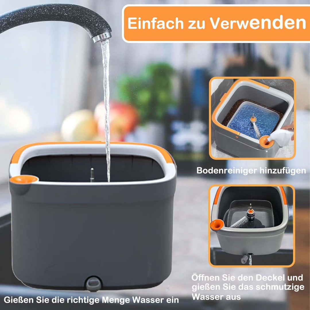 Feloyal Bodenwischer Wischmopp Set Spin Mopp und Eimer Set mit 6 Mikrofaser-Mopppads mit Selbsttrenn