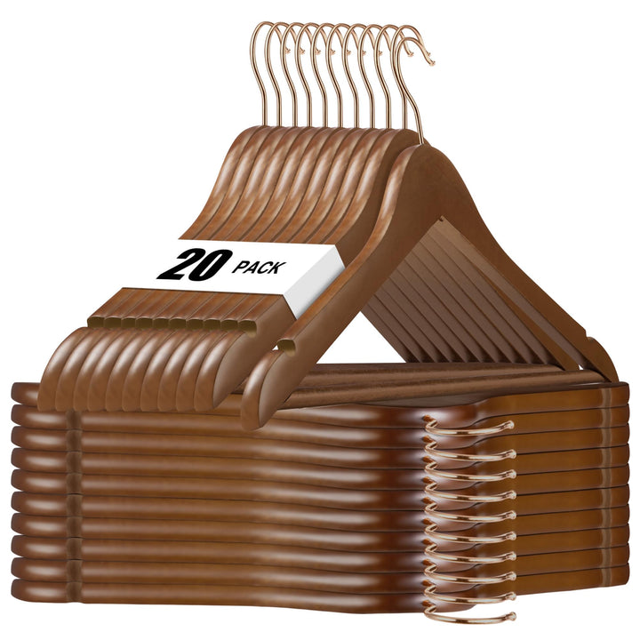 HOUSE DAY Kleiderbügel Holz, 20er Holzkleiderbügel, Kleiderbügel Nussbraun für Anzüge, 360° drehbare