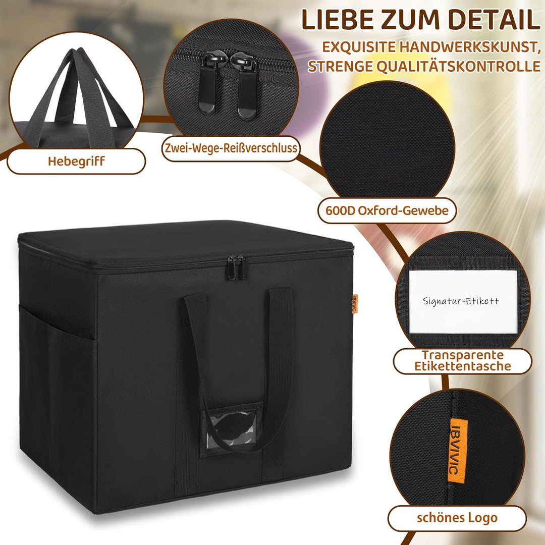 Vinyl-Schallplatten-Aufbewahrungsbox mit Reissverschlüsse, Klappbare Plattenkoffer für LP-Schallplat