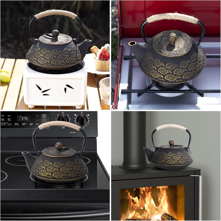 MILVBUSISS Gusseisen Teekanne, Japanische Teekanne mit Infuser für Loses Blatt, 800ml Teekessel für