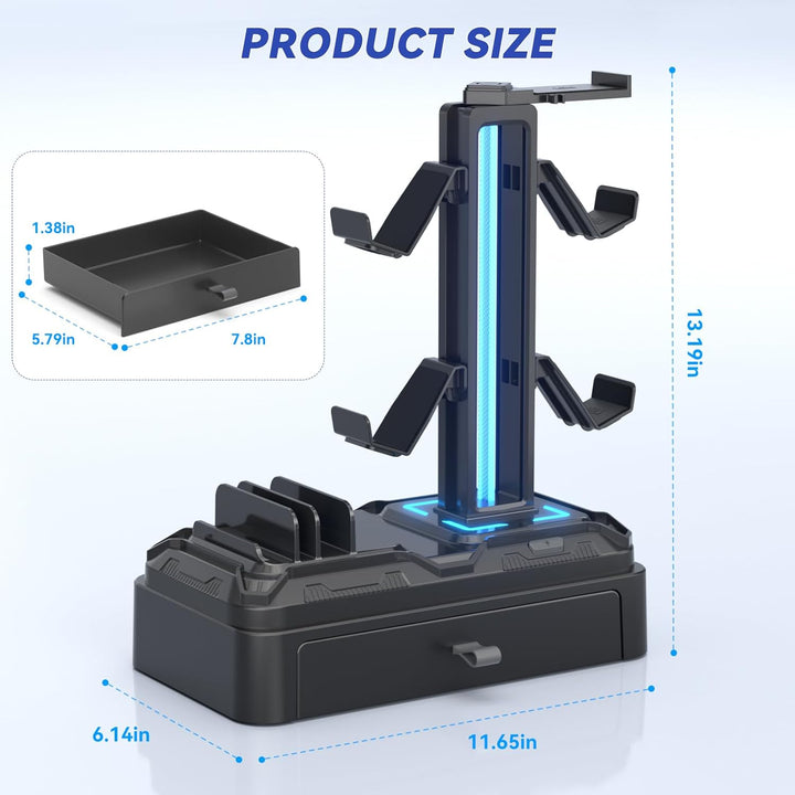 KDD Gaming Kopfhörer Ständer Led mit USB A Typ-C Ladegeräten, Headset Halterung Tisch & Abnehmbar Co