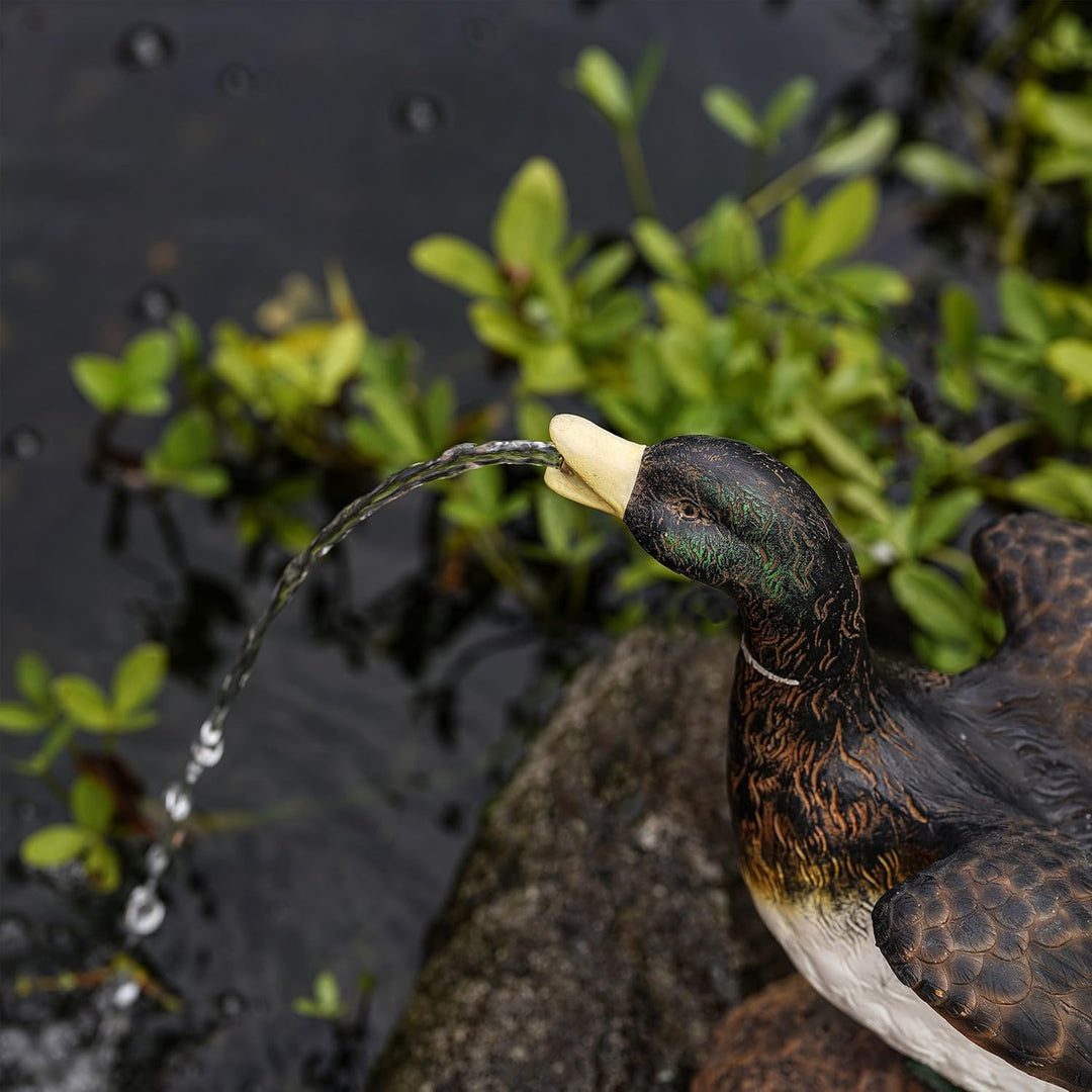 Solarbetriebener Wasserspeier Ente - inkl. Solar Teichpumpe 5 Watt 250 l/h - Masse ca. 235 x 200 x 3