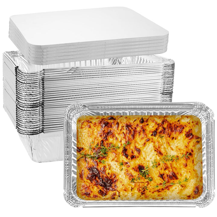 WOPPLXY 50 Stück Aluschalen mit Deckel, 1000ml Aluschalen Grill, 21,5 x 15 x 5cm Alu Grillschalen fü