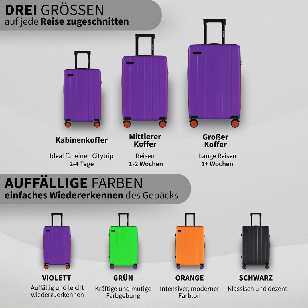 ETERNITIVE - Koffer Reisekoffer Hartschale aus ABS |Reisetrolley Leicht mit 4 Zwillingsrollen 360° |