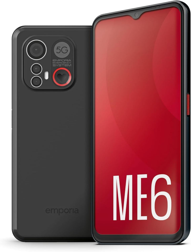emporia ME6, Smartphone mit No-Panic-Taste, 5G Volte, 6,58-Zoll-Display, RAM 6 GB, ROM 128 GB, Andro