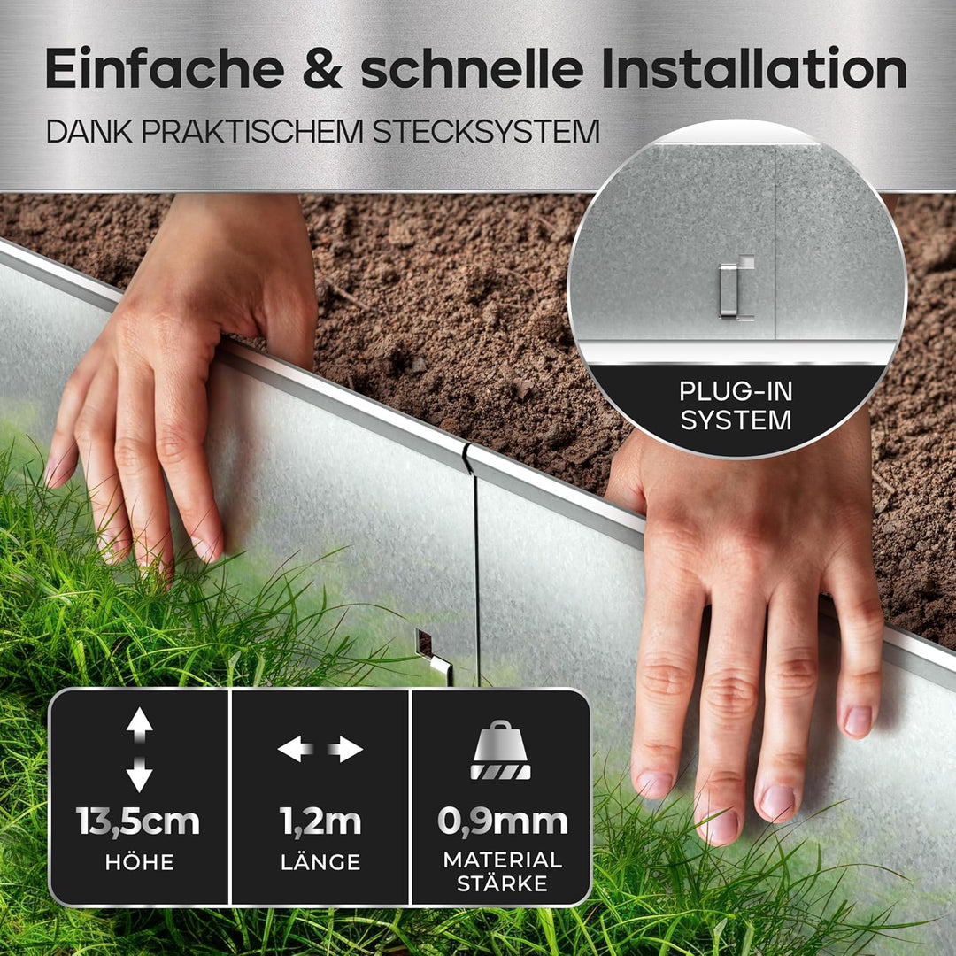 Rasenkante, Beeteinfassung und Wegbegrenzung aus Metall 13,5 cm x 1,20 m; 3,45 m; 5,70 m; 11,40 m; 2