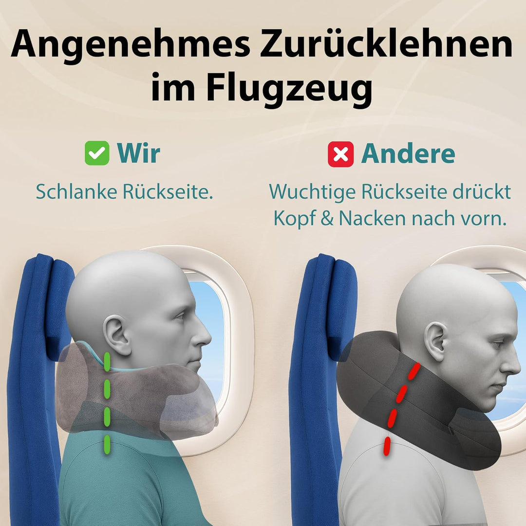 FLOWZOOM Comfy Nackenkissen Flugzeug & Auto mit Kapuze - Einstellbares Memory Foam Reisekissen mit D