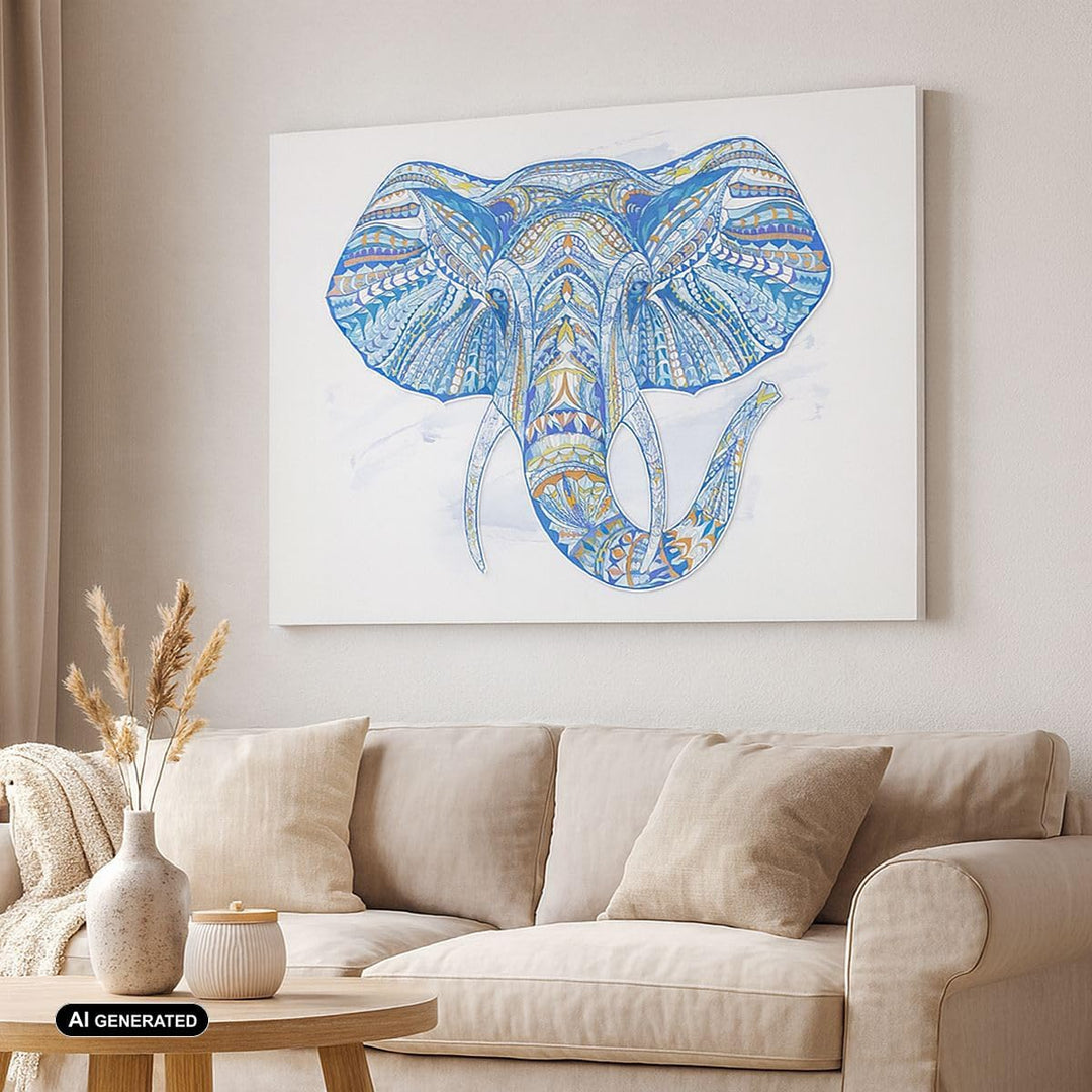 Bilder auf Leinwand 100x70cm Leinwandbild Elefant Muster Tierwelt Afrika Gross Wanddeko Bild Schlafz