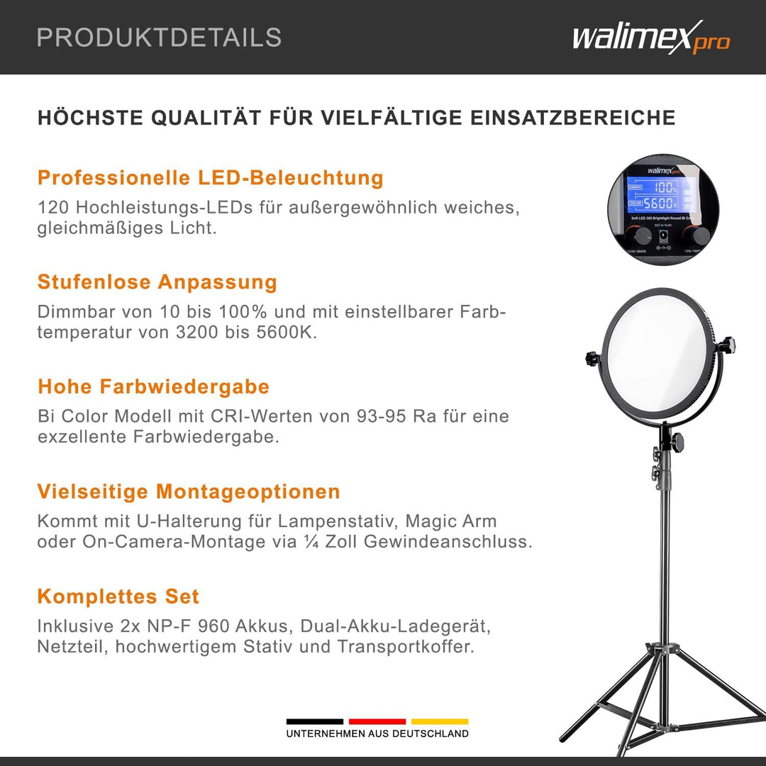 Walimex Pro Soft LED 300 Round Bi-Color, 2 Stück, schwarz