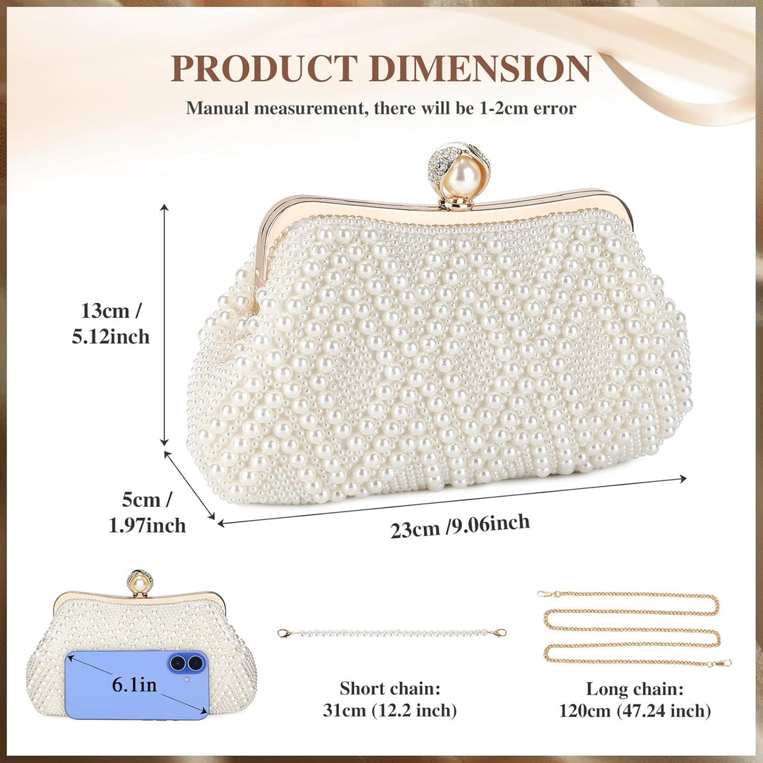 BAIGIO Perlen Damen Clutch Beige Abendtasche Brauttasche Elegant Handtasche Luxury Clutch für Mädceh
