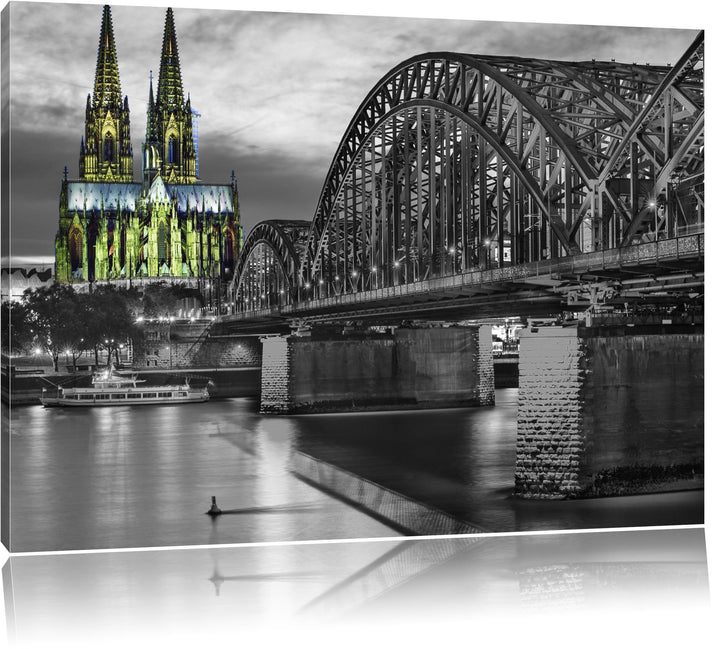 schöne Hohenzollernbrücke schwarz/weiss Format: 100x70 auf Leinwand, XXL riesige Bilder fertig gerah