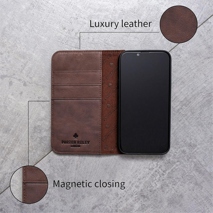 Porter Riley - Lederhülle für Samsung Galaxy S22. Premium Echtleder Standhülle/Cover/Brieftasche (Sc