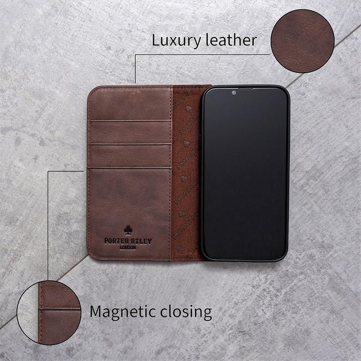 Porter Riley - Lederhülle für iPhone 11 (6.1"). Premium Echtleder Standhülle/Cover/Brieftasche mit [