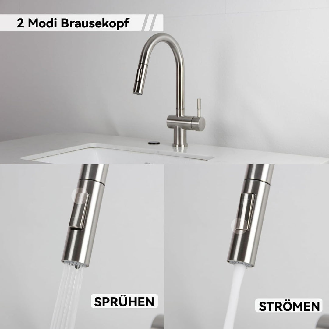 Wasserhahn Küche, SEMANEY Hochdruck Küchenarmatur mit 2 Modus Brause Ausziehbar, Mischbatterie küche