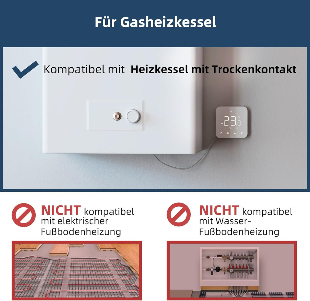 Beok Thermostat Heizung Digital, Programmierbarer Raumthermostat für Steuerung des Gaskessel und Was