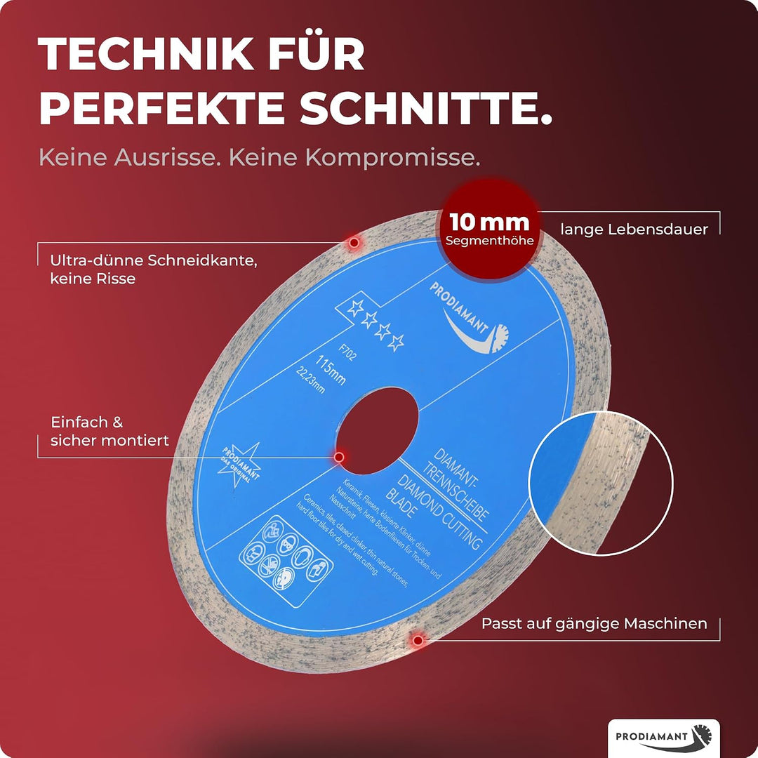 PRODIAMANT Profi Diamant-Trennscheibe Prorim 115 mm x 22,23 mm kein ausbrechen bei glasierten Fliese