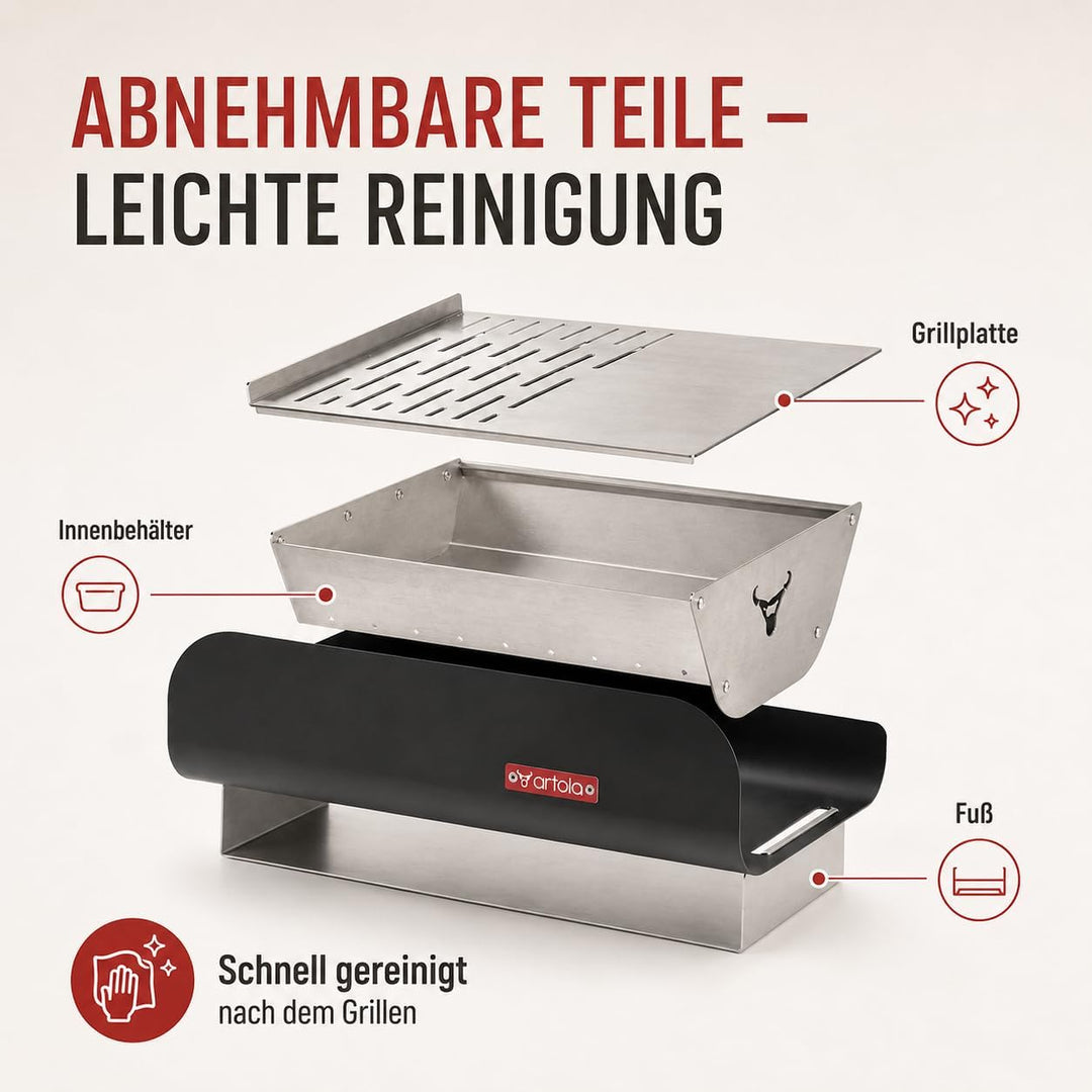 [ Test SEHR GUT, Note 1.1 *] Artola TrunQy Gourmet Holzkohlegrill Tischgrill - Tragbarer BBQ Grill f