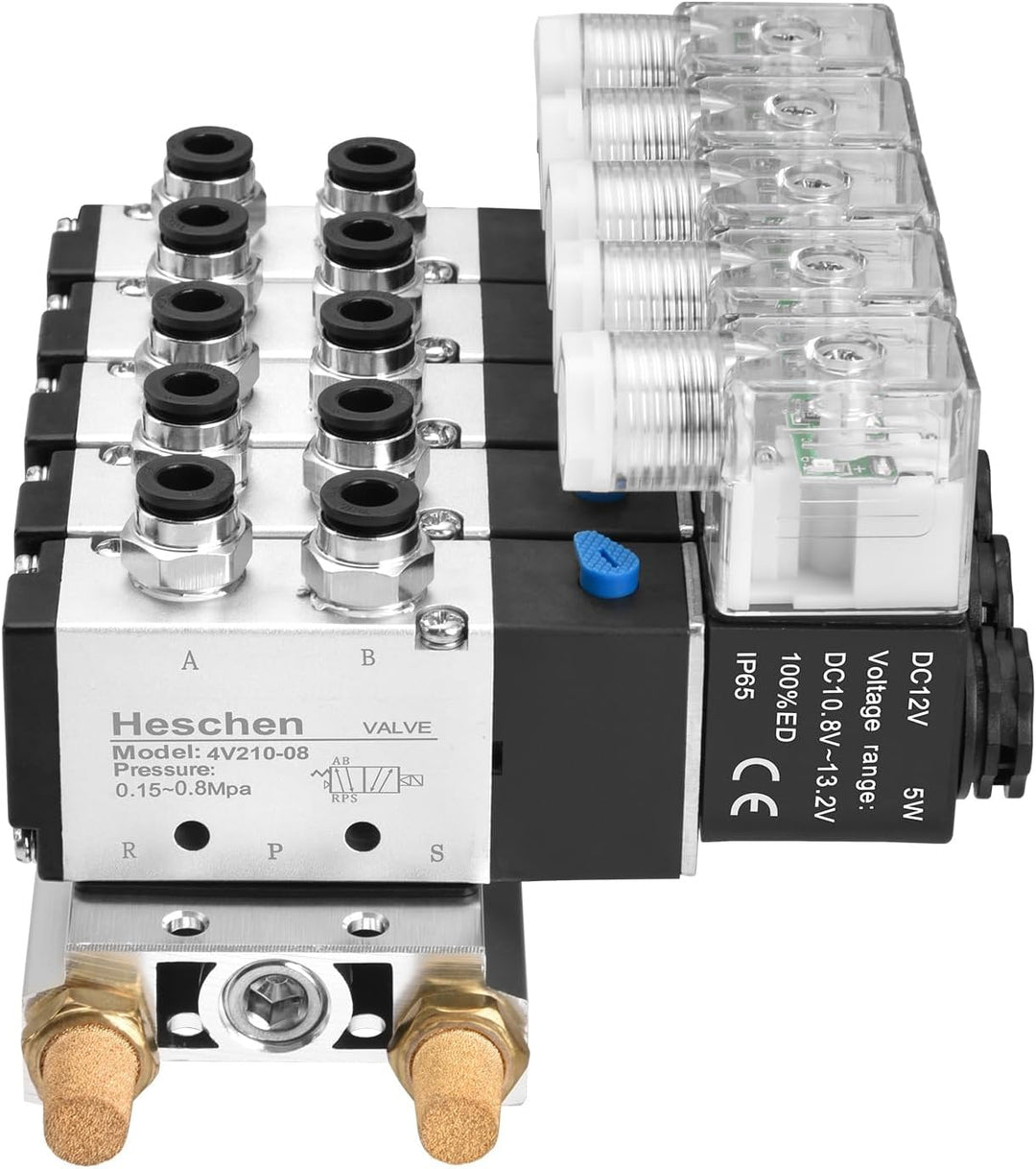 Heschen Elektrisches pneumatisches 5 Magnetventil, 4V210-08, DC12V, PT1/4, 5 Wege 2 Positionen, Krüm
