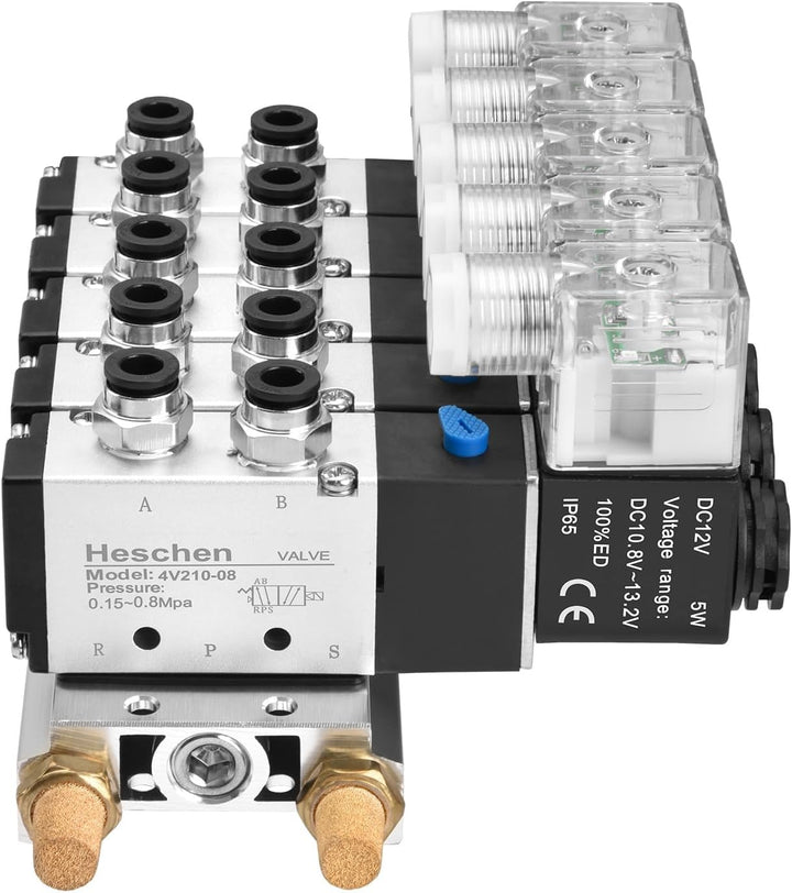 Heschen Elektrisches pneumatisches 5 Magnetventil, 4V210-08, DC12V, PT1/4, 5 Wege 2 Positionen, Krüm