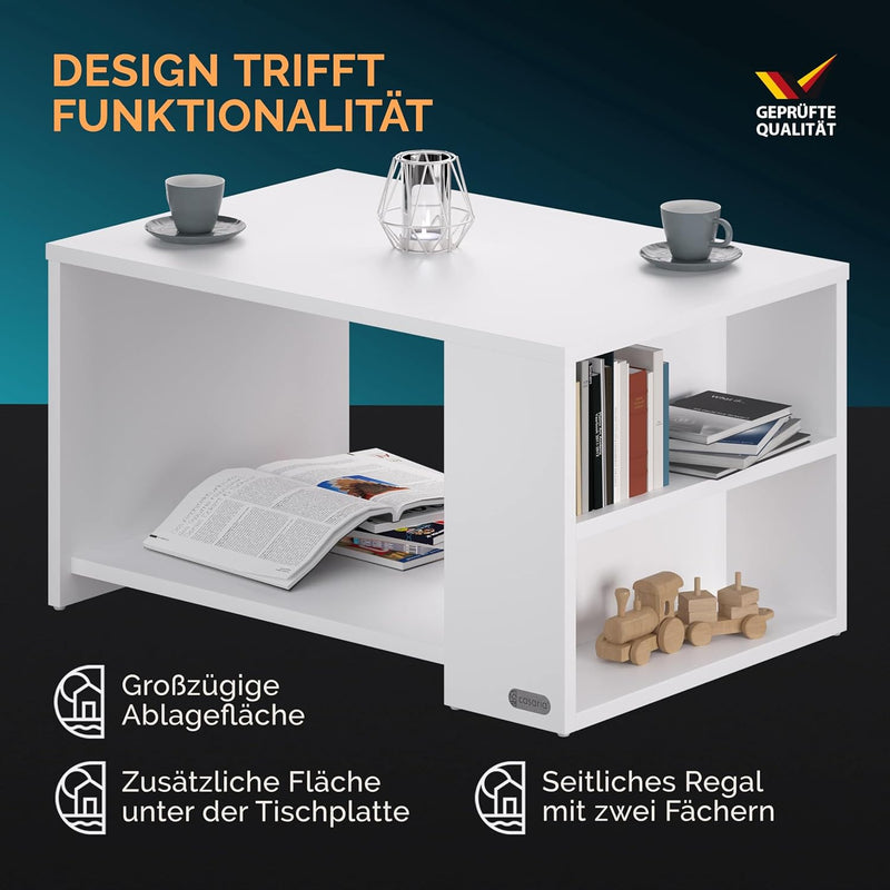 Casaria® Couchtisch mit Ablage 2 Fächer Stauraum 90x59x48cm Kratzfest Holz 50kg Belastbarkeit Gross