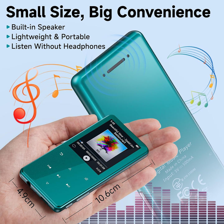MP3 Player Bluetooth 5.3 64GB mit 2,4" Display, Touch-Tasten &amp; Lautsprecher