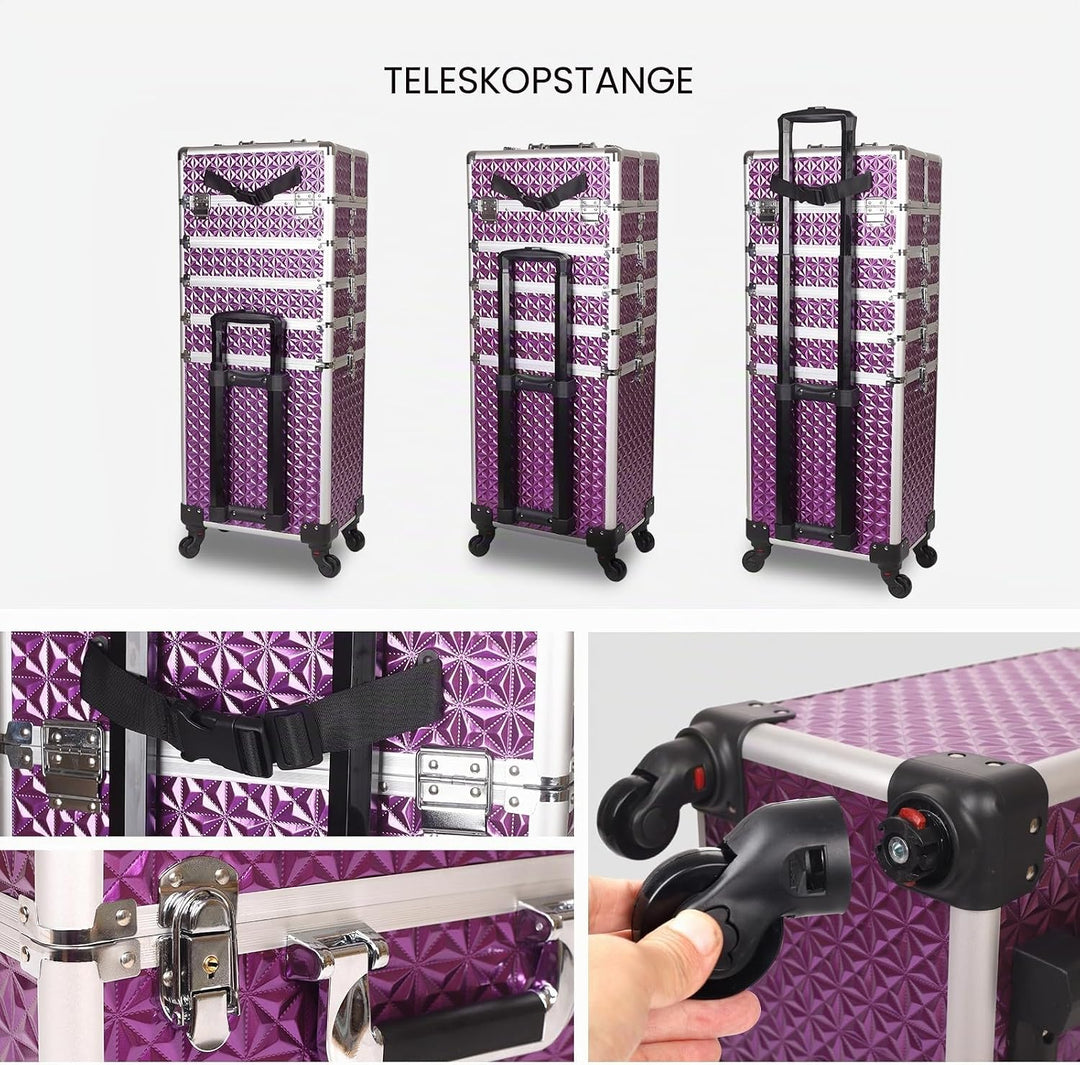 Kosmetikkoffer Trolley, 6-in-1 Schminkkoffer mit Spiegel & Schloss, Grosser Kosmetik Reisekoffer Mak