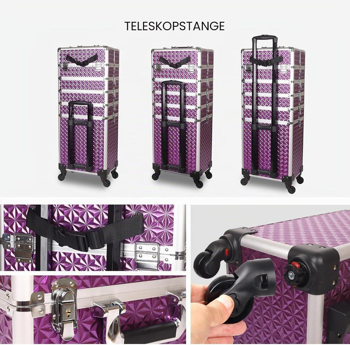 Kosmetikkoffer Trolley, 6-in-1 Schminkkoffer mit Spiegel & Schloss, Grosser Kosmetik Reisekoffer Mak