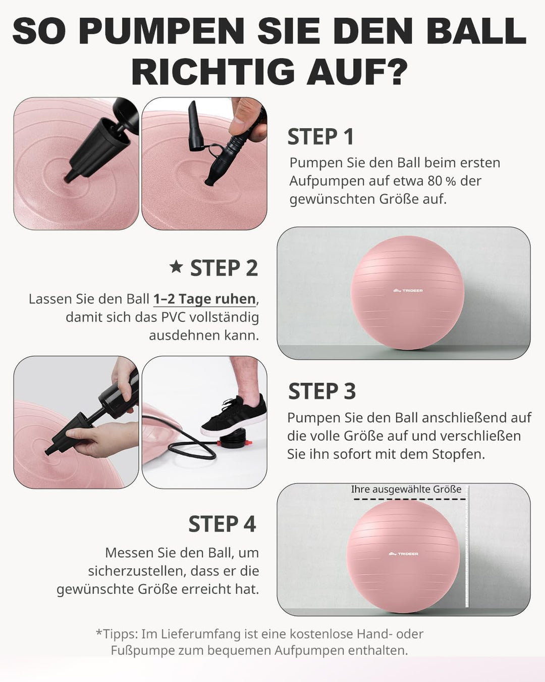 Trideer Gymnastikball – Ergonomischer Sitzball für Büro & Zuhause, Yoga Ball/Pilates Ball für Traini