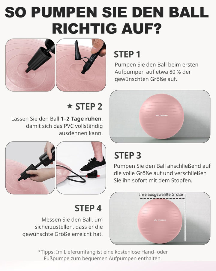 Trideer Gymnastikball – Ergonomischer Sitzball für Büro & Zuhause, Yoga Ball/Pilates Ball für Traini