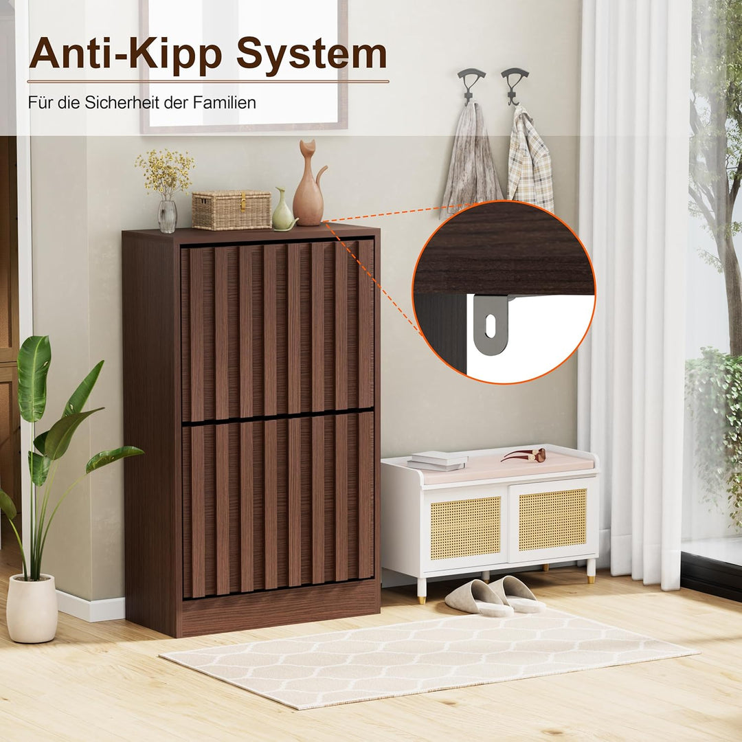 UEV Schuhschrank mit 2/4 Klappen Holz (Dunkelbraun, 2 Klappen)