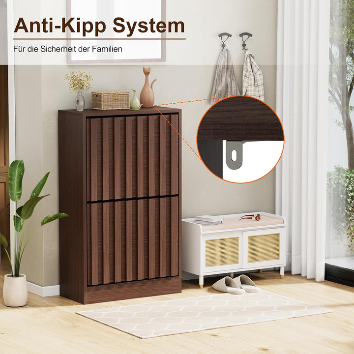 UEV Schuhschrank mit 2/4 Klappen Holz (Dunkelbraun, 2 Klappen)