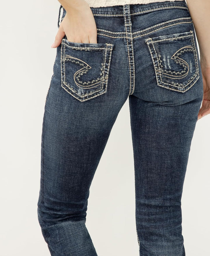 SILVER JEANS Damen Suki Mittlerem, Übergrösse, Gerades Bein Jeans 24W / 30L Vintage Dark Wash mit Lu
