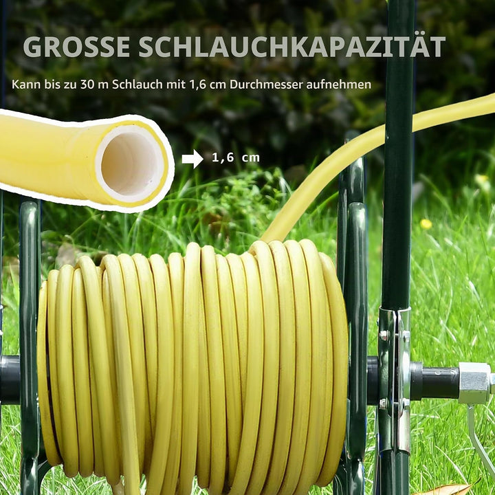 Outsunny Schlauchhaspel auf Rädern, 30 m Ø16 mm Schlauch, Schlauchwagen, Schlauchhaspel, Rutschfeste