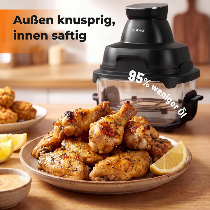 COSTWAY Air Fryer tragbar Glas Heissluftfritteuse 4 L/1,7 L, 6 in 1 Airfryer | Heissluftfrittieren &