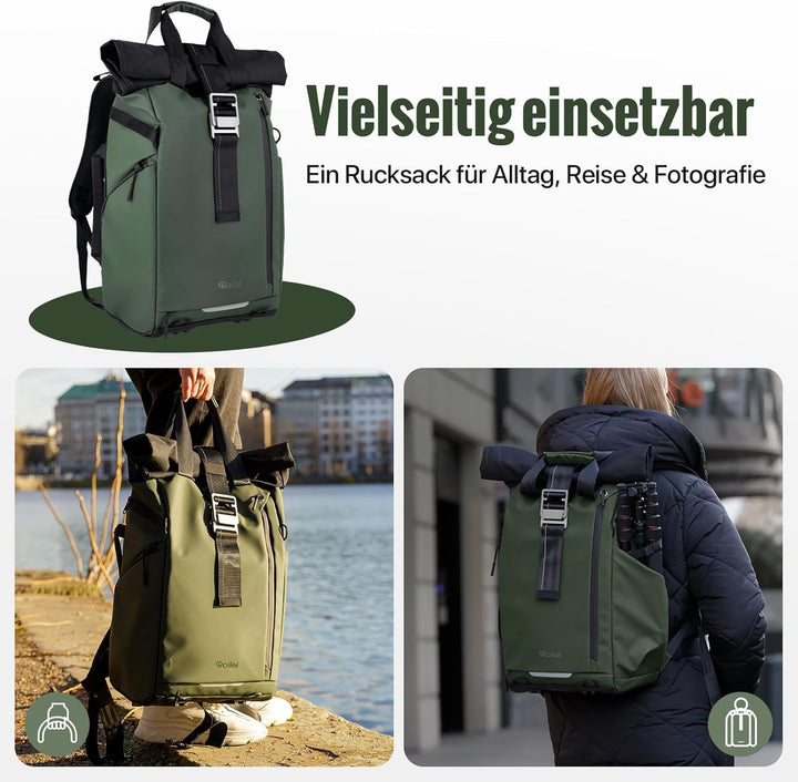 Rollei Fotoliner Ocean Rolltop Kamerarucksack Wasserdicht Fotorucksack Gross Kamera Rucksack mit Lap