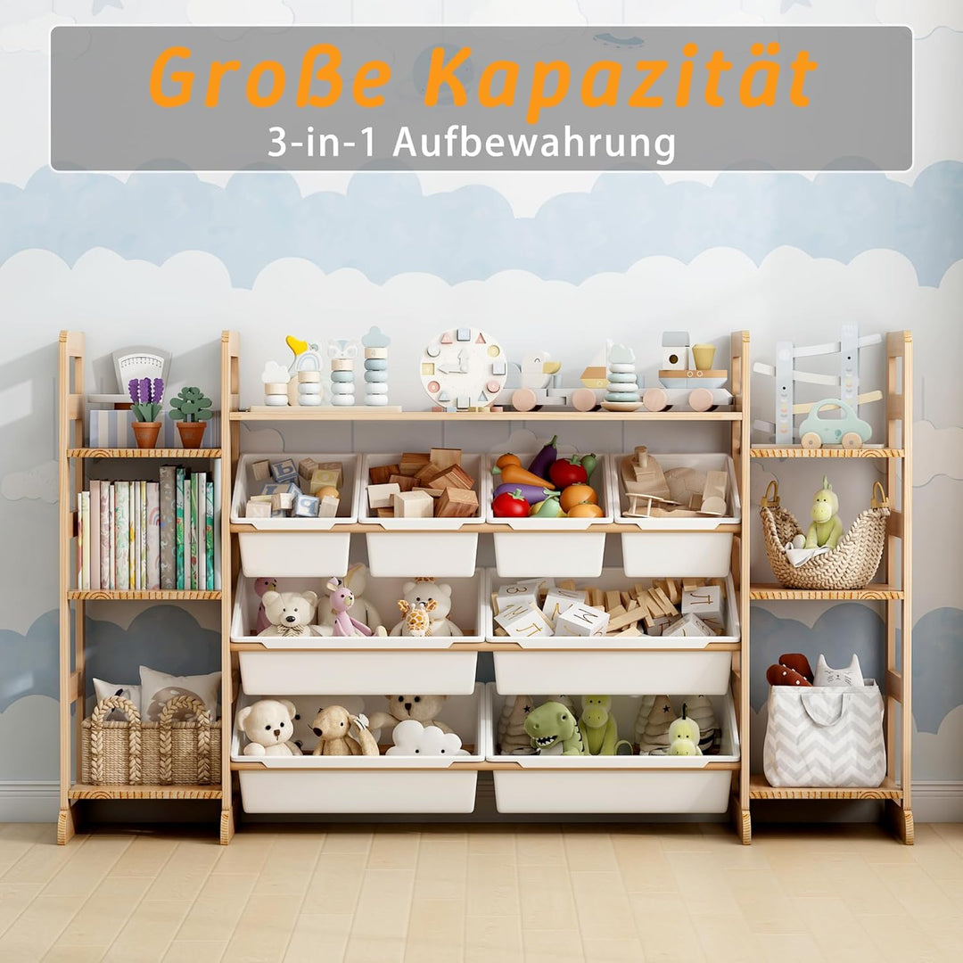 Spielzeug-Organizer mit 7 Regalen und 8 Behältern, Kinderschrank Holz Bücherregal für Kinder Aufbewa