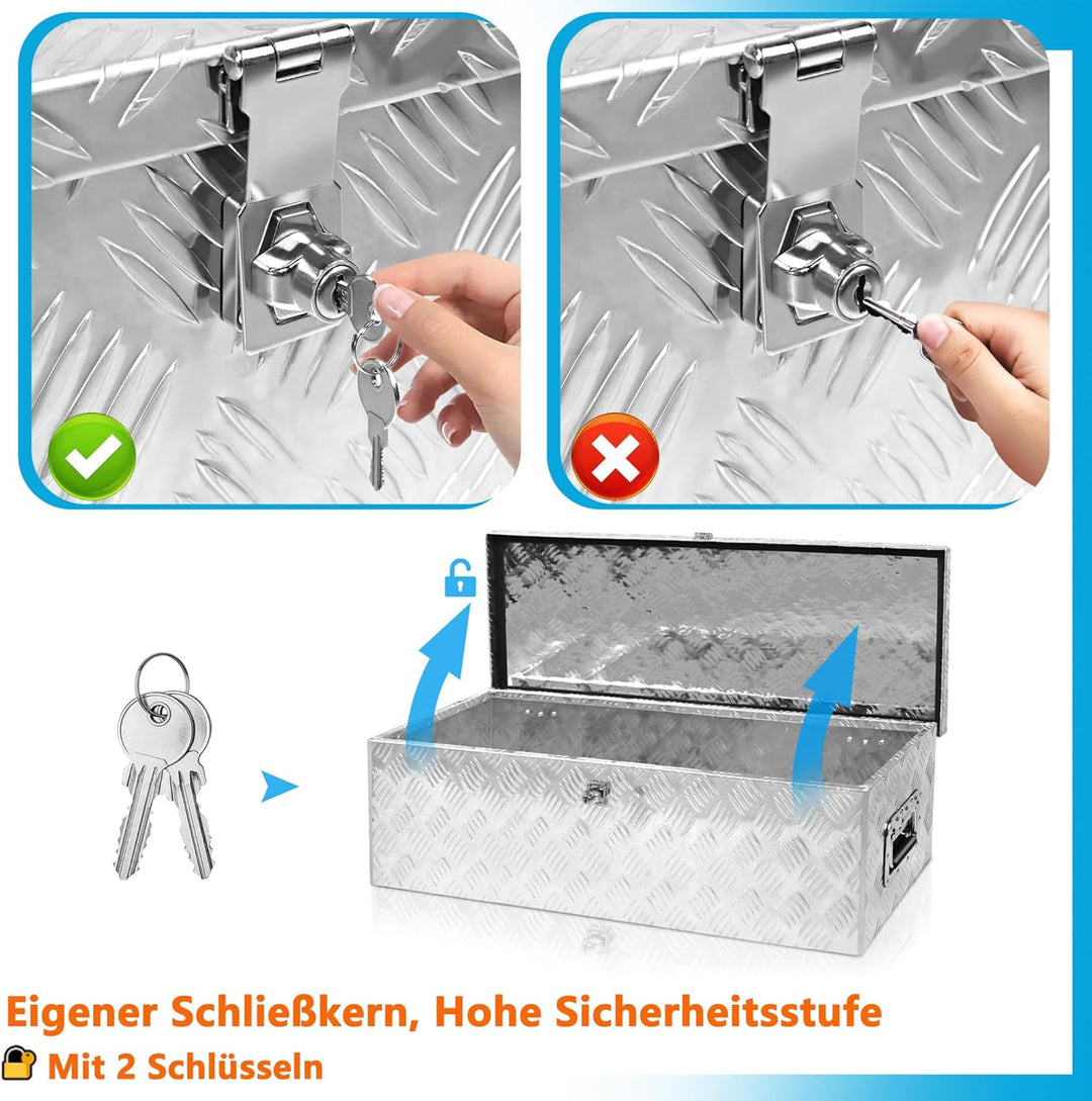 XMTECH 80L Aluminium Transportbox Aufbewahrungsbox Aluminiumkoffer Aluminiumbox Truckbox, Silber Lag