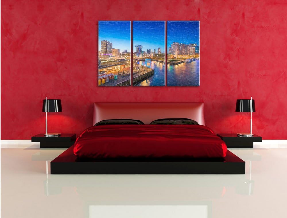 Pixxprint Atemberaubender Ausblick auf Rotterdam Bunstift Effekt 3-Teiler Leinwandbild 120x80 Bild a