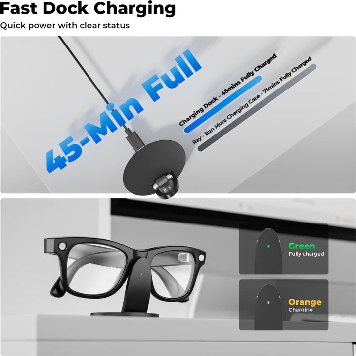 Ladestation für Ray-Ban Meta AI Brille (Gen 2), 45 Min. Schnellladegerät mit LED-Anzeige, Smart Glas