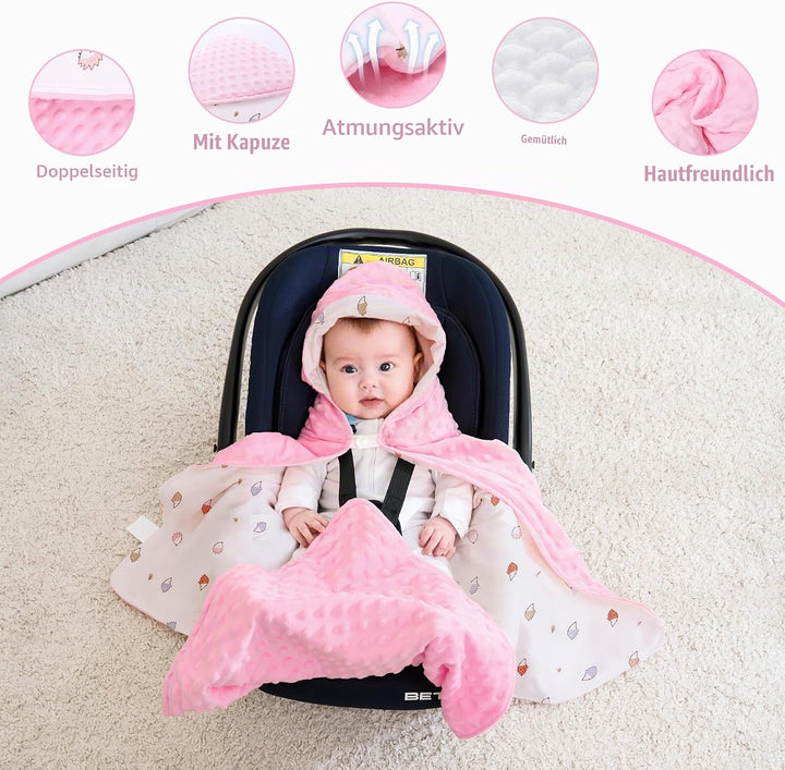 Baby Einschlagdecke 100% Baumwolle, Universal Einschlagdecke Babyschale 90 x 90cm, Herbst-Winter-Bab
