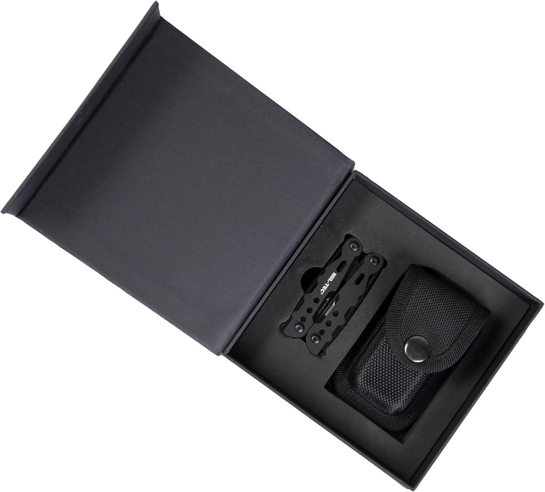 Mil-Tec Multi Tool Schwarz mit Etui • Edelstahl Multifunktionswerkzeug • Taschenwerkzeug mit Zange,