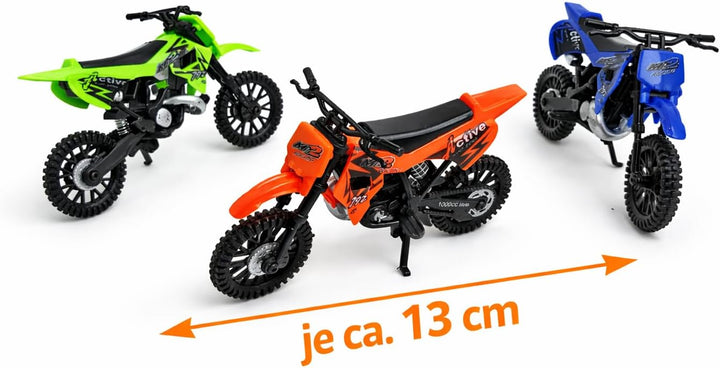 3er Set Cross Motorrad Spielzeug – Motocross Bikes für Kinder – je ca. 13 cm – Geschenk Set Jungen –