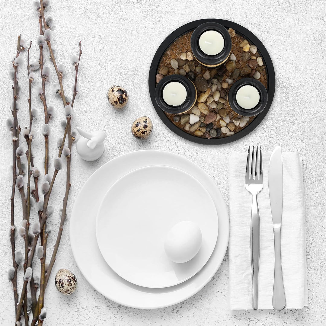 Relaxdays Teelichthalter Set mit Tablett & Steinen, Ø 19,5 cm, Tischdeko Wohn- & Esszimmer, Kerzenha