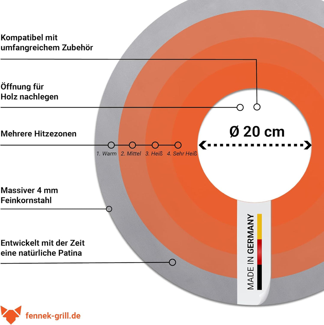 FENNEK Feuerplatte Ø 55 cm für alle 57 cm Kugelgrills wie Weber und co. | Grillring aus 4,0 mm Feink