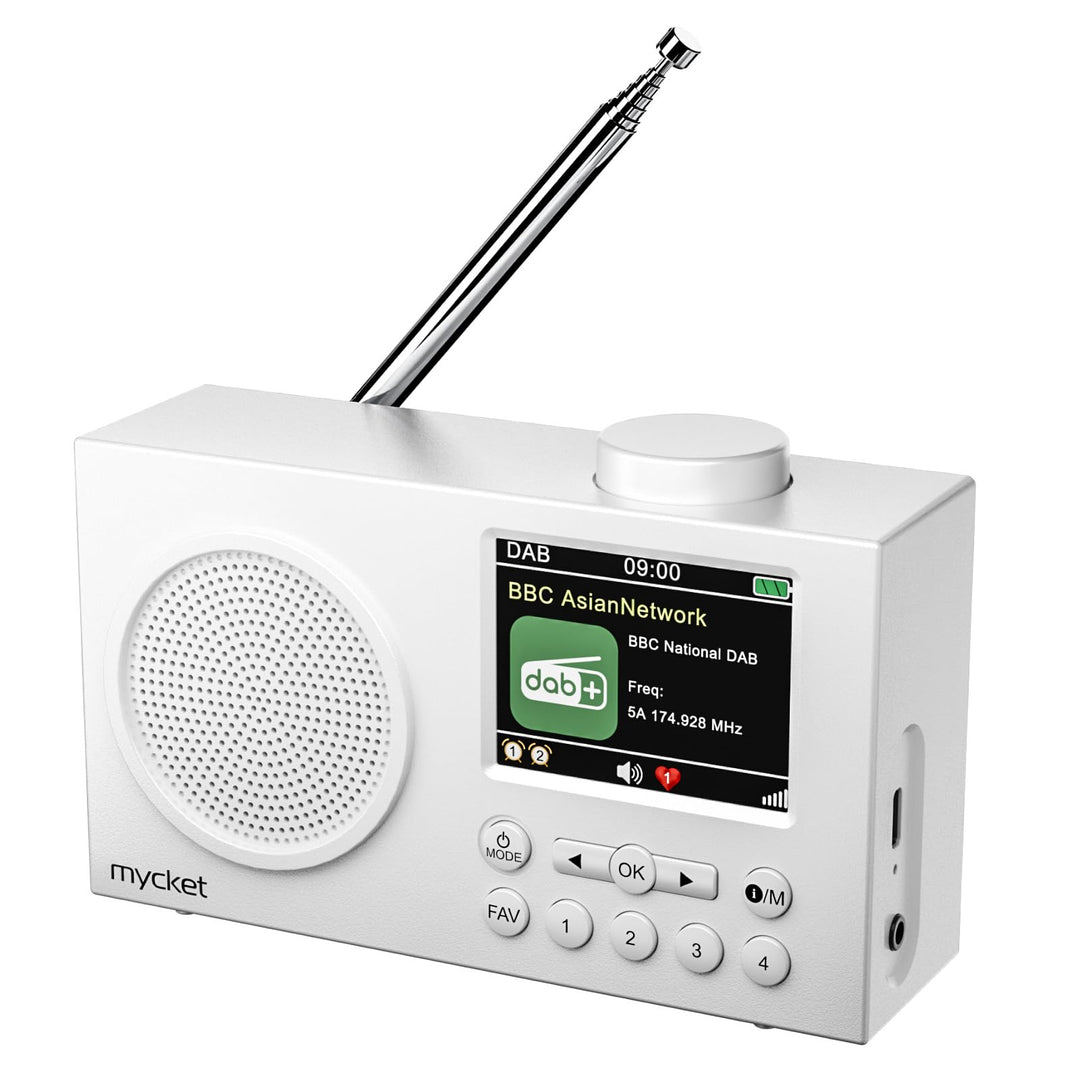 Mycket Portable DAB/DAB+ Radio, FM Digital Radios with Bluetooth, Small Rechargeable Radio, 2.4 Inch
